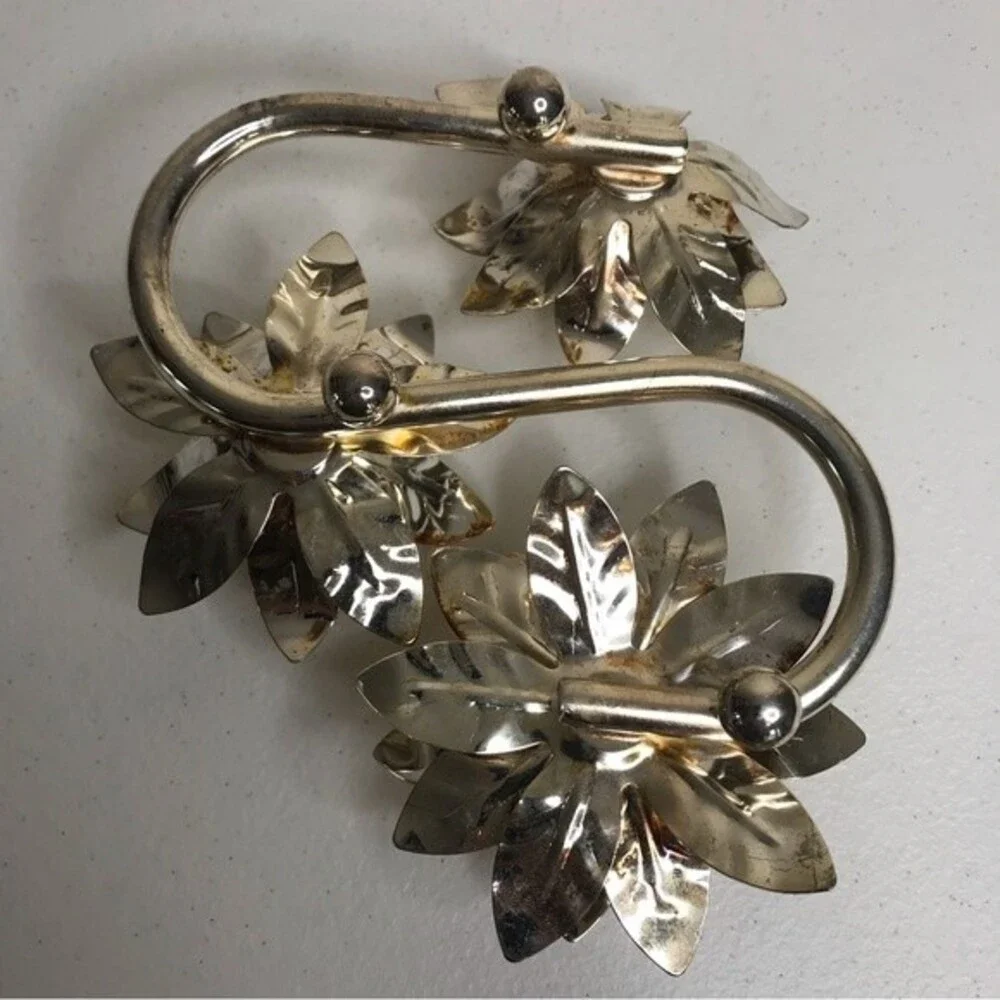 Vintage Triple Flower Candlestick Holder Silver Tone Candelabra Patina Holiday